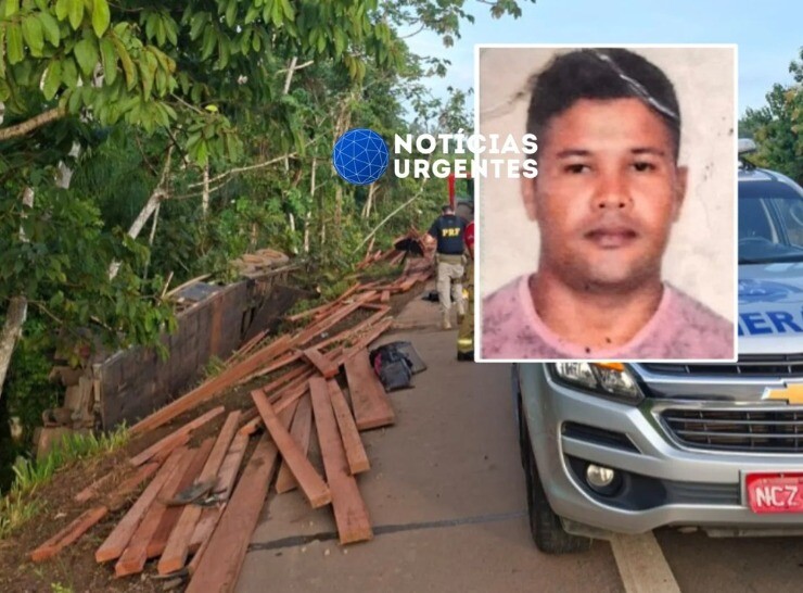 Passageiro morre após caminhão carregado de madeira tombar na BR-364