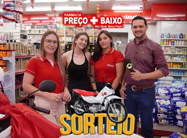 Na véspera do Ano Novo, Farmácia Preço Mais Baixo sorteia Moto Honda Pop 0km em Alta Floresta