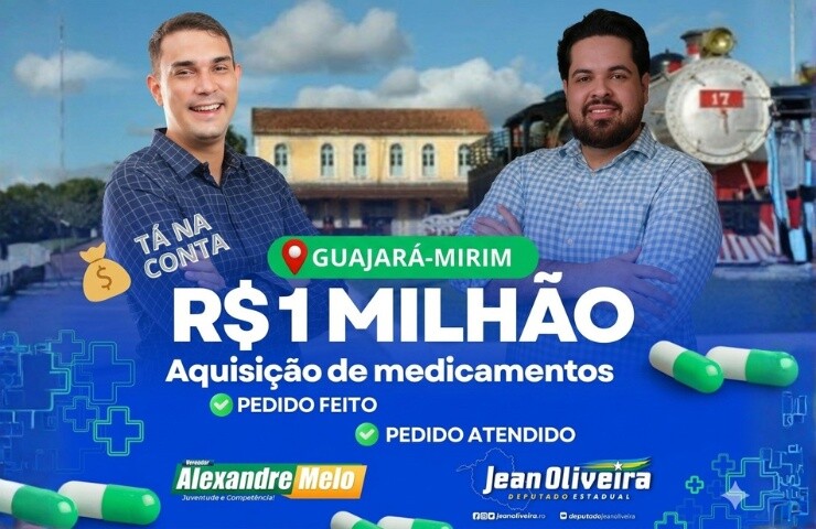Deputado Jean Oliveira destina R$ 1 milhão para a saúde de Guajará-Mirim a pedido do vereador Alexandre Melo