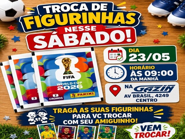 Troca de Figurinhas da Copa do Mundo 2026 acontece neste sábado na Gazin