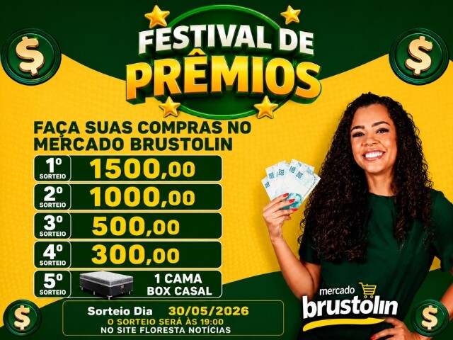 “Imperdível” Festival de Prêmios do Mercado Brustolin vai sortear mais de R$ 3 mil em dinheiro e uma cama box casal