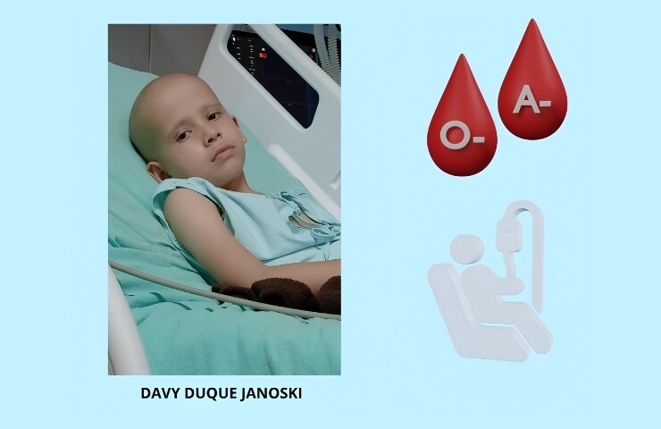 Criança em tratamento contra linfoma precisa de doadores de sangue dos tipos A- e O- em Cacoal