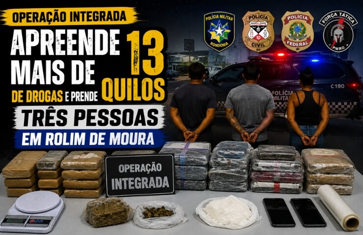 Operação integrada apreende mais de 13 quilos de drogas e prende três pessoas em Rolim de Moura