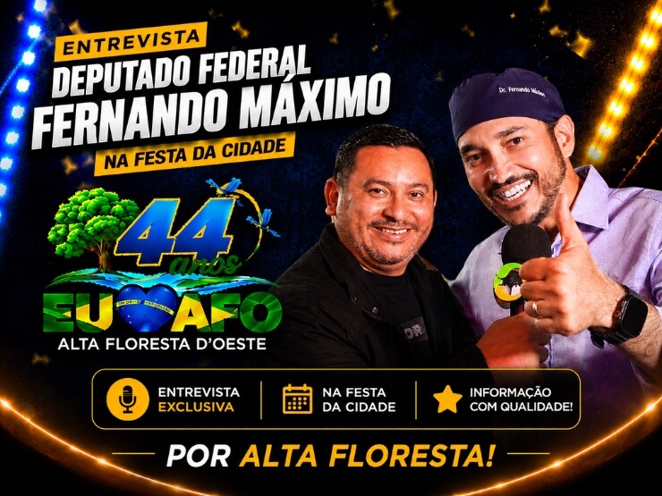 Entrevista com Deputado Federal Fernando Maximo na  Festa da Cidade, 44 Anos de Alta Floresta