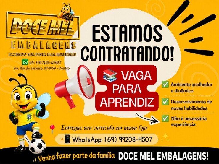 📢 Doce Mel Embalagens está contratando Aprendiz!