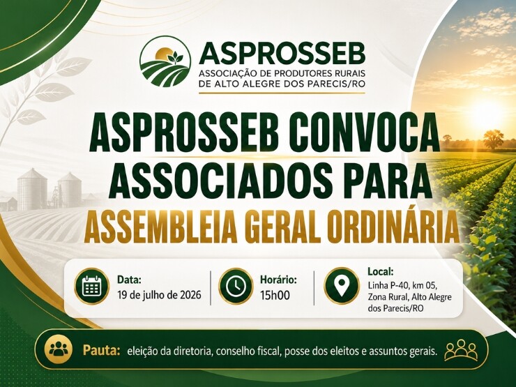 Edital de convoca associados ASPROSSEB para Assembleia Geral Ordinária