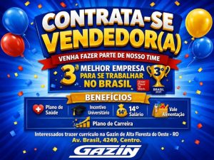 Gazin de Alta Floresta D’Oeste abre vaga para vendedor(a) com diversos benefícios