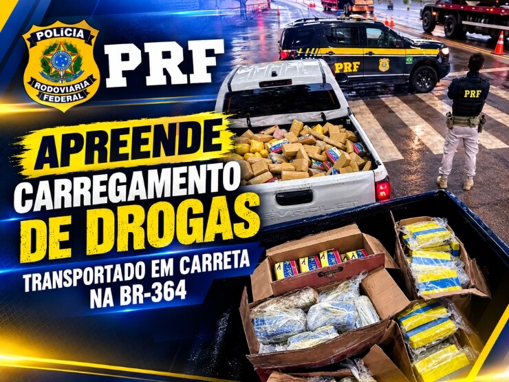 PRF apreende carregamento de drogas transportado em carreta na BR-364, em Pimenta Buena/RO
