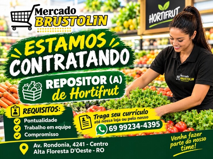Mercado Brustolin está contratando Repositor(a) de Hortifruti em Alta Floresta D’Oeste